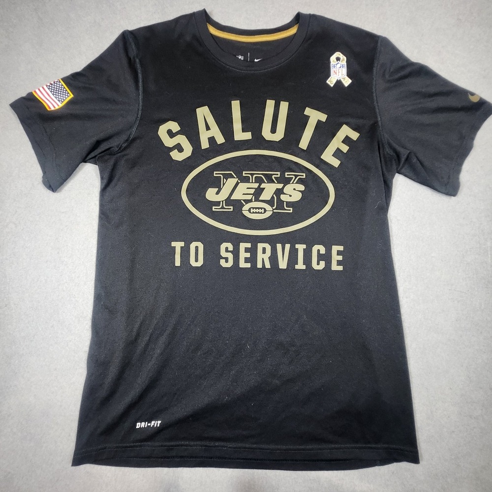 New York Jets Men Shirt M Black Salute To‎ Service USA Flag Swoosh Dri Fit Flaw*